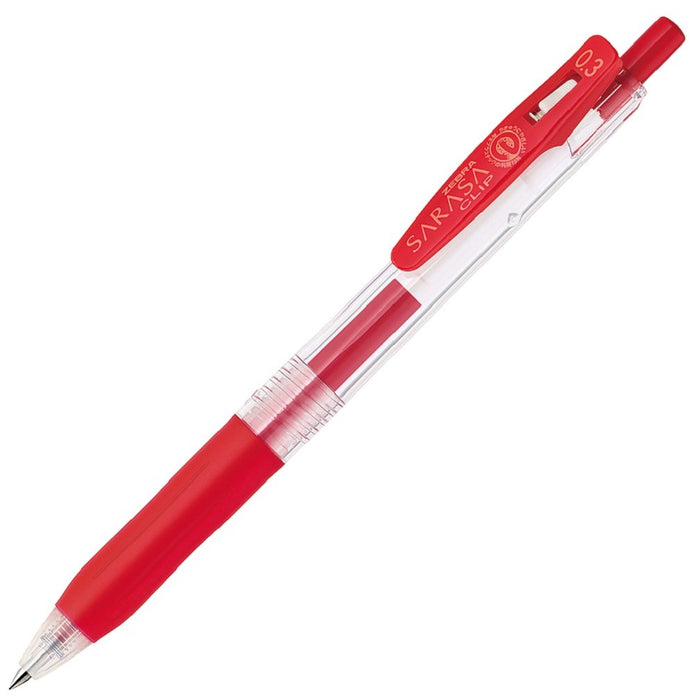 Zebra Sarasa Clip Gel Ballpoint Pen Set 0.3mm Fine Point Red Ink Pack of 10