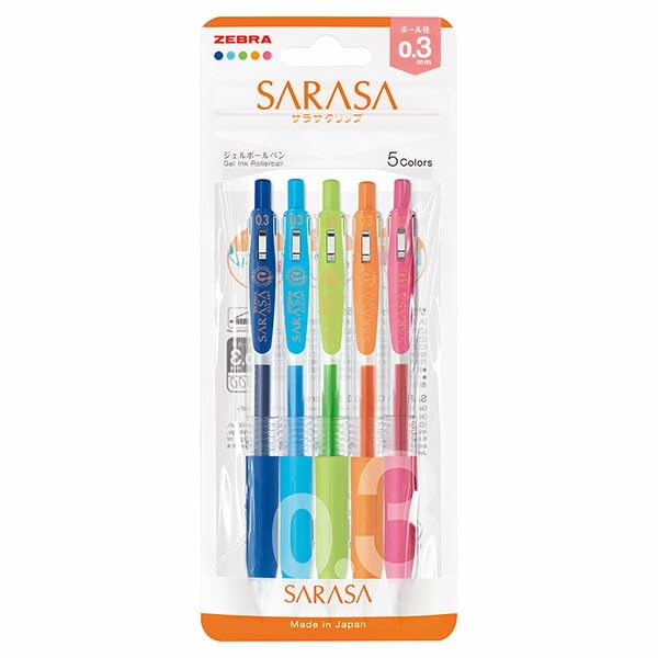 Zebra 5 色套裝 Sarasa 夾中性原子筆 0.3 mm JJH15-5C-N