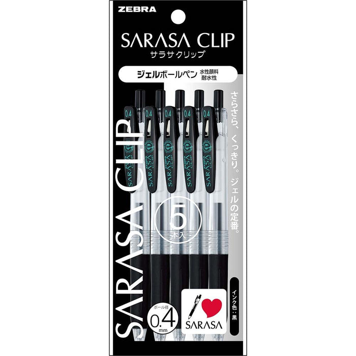 Zebra Sarasa Clip Black Gel Ballpoint Pen 0.4 Pack of 5