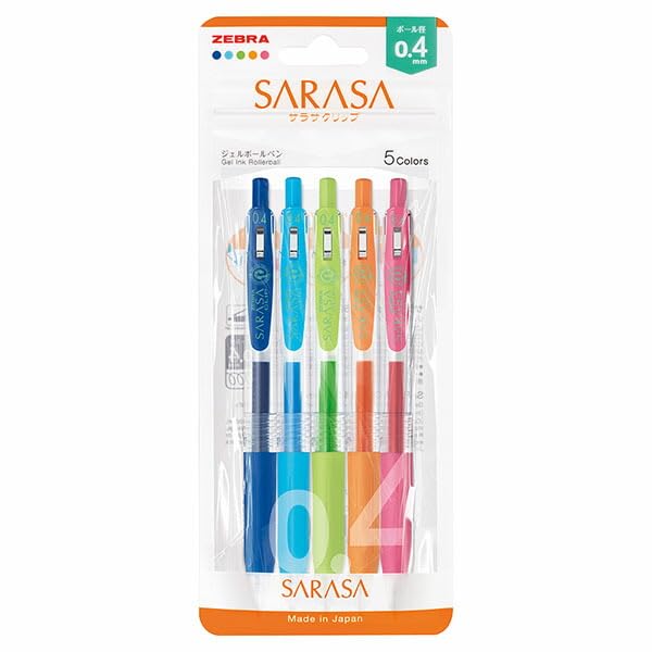 Zebra 5-Color Set Sarasa Clip Gel Ballpoint Pen 0.4mm - Zebra Jjs15-5C-N