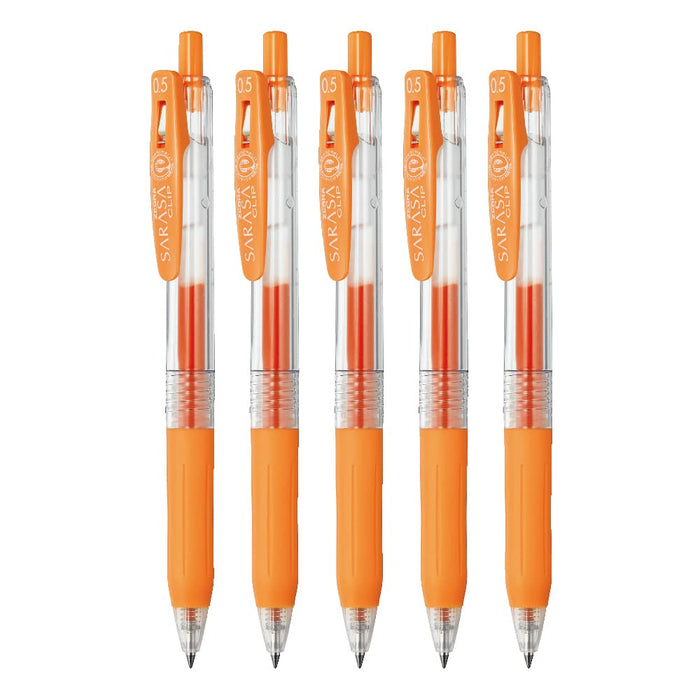 Zebra Sarasa Clip Orange Gel Ballpoint Pen 0.5mm Pack of 5