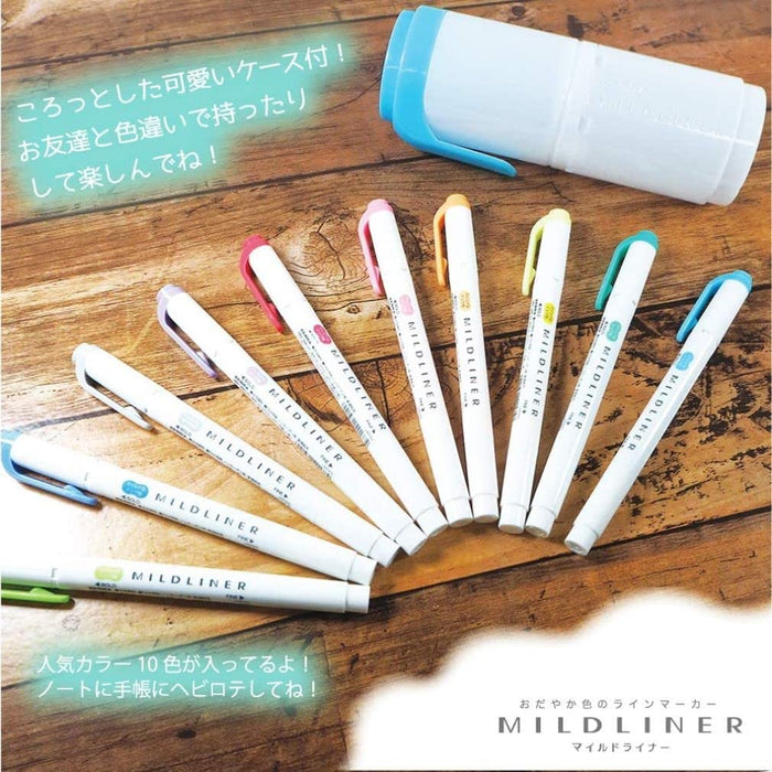 Zebra 10-Color Mild Liner Highlighter Set with Hard Case - Blue Green Wkt7-Hd-Bg-Az