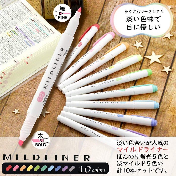 Zebra Mild Liner 荧光笔套装 10 种鲜艳颜色 - Wkt7-10C