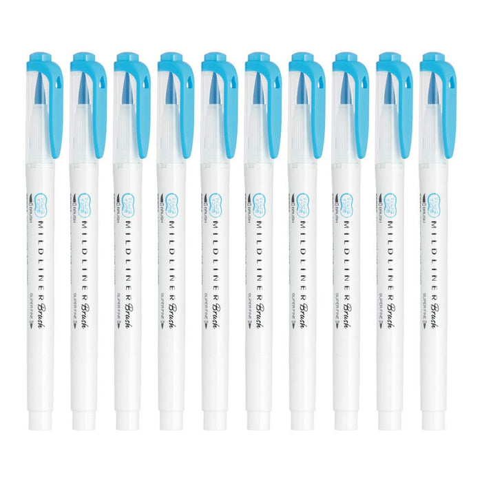 Zebra Mild Liner Brush Highlighter 10 Piece pack Mild Cyan B-Wft8-Mcya Zebra