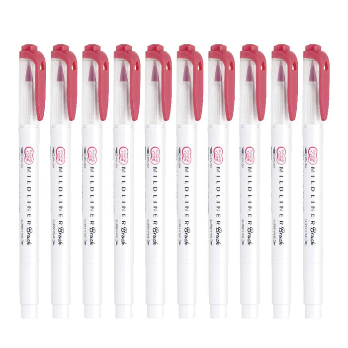 Zebra Mild Liner Brush Highlighter Pack of 10 Mild Red - Zebra Branded