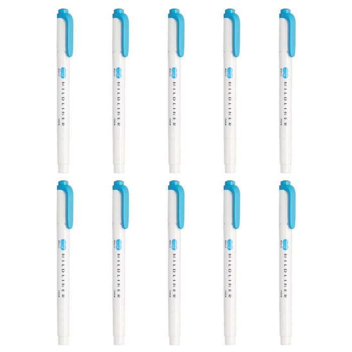 Zebra Mild Cyan Highlighter Liners Pack of 10 - Zebra B-Wkt7-Mcya