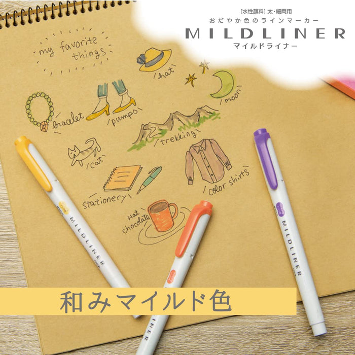 Zebra Mildliner 柔和螢光筆套裝 5 種溫和顏色 - Zebra Rc5 Wkt7-5C-Rc