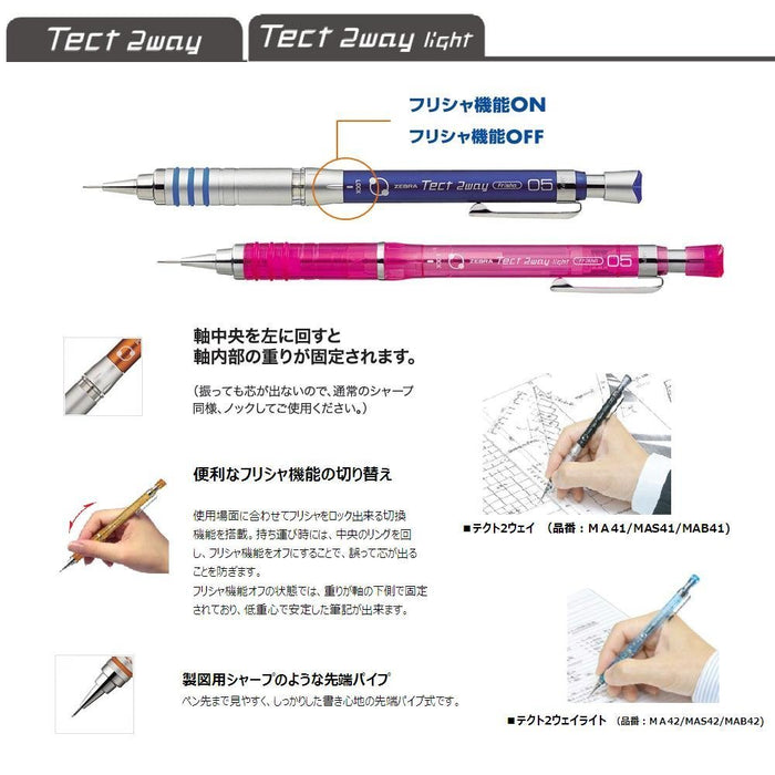 Zebra Tect Two Way 0.5 Black Mechanical Pencils B-MA41-BK - Pack of 10