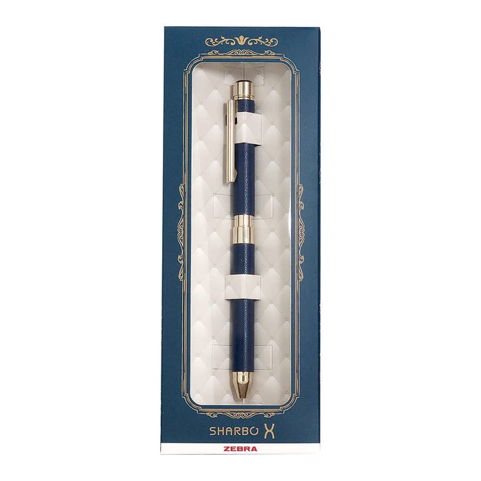 Zebra Multi-Function Pen Gift Set - Shabo X SL6 Navy Leather with Extra Refill