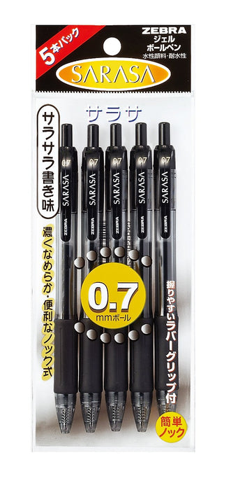 Zebra Sarasa 0.7 Gel Ballpoint Pen in Black Pack of 5