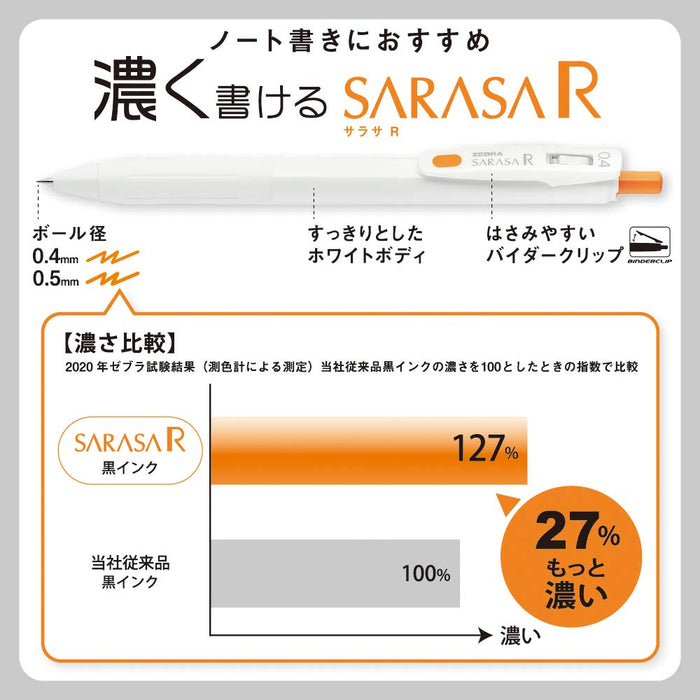 Zebra Sarasa R 0.4mm Orange Gel Ballpoint Pen Pack of 10