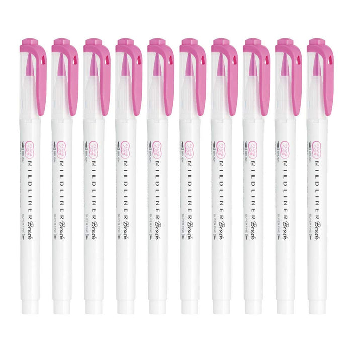 Zebra Mild Fuchsia 10-Piece Highlighter Brush Liner Set - B-Wft8-Mfu