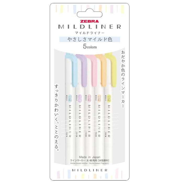 Zebra Highlighter Mild Liner Set 5 Gentle Colors Wkt7-5C-Yc