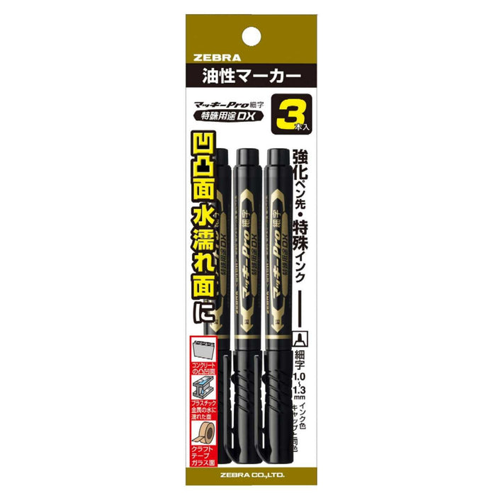 Zebra Mackie Pro Fine Point Oil-Based Black Pen DX Special Purpose - Pack of 3