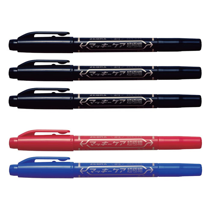 Zebra Mackie Ultra-Fine Oil-Based Pen Set of 5 - Black Red Blue Yyth3-3C5