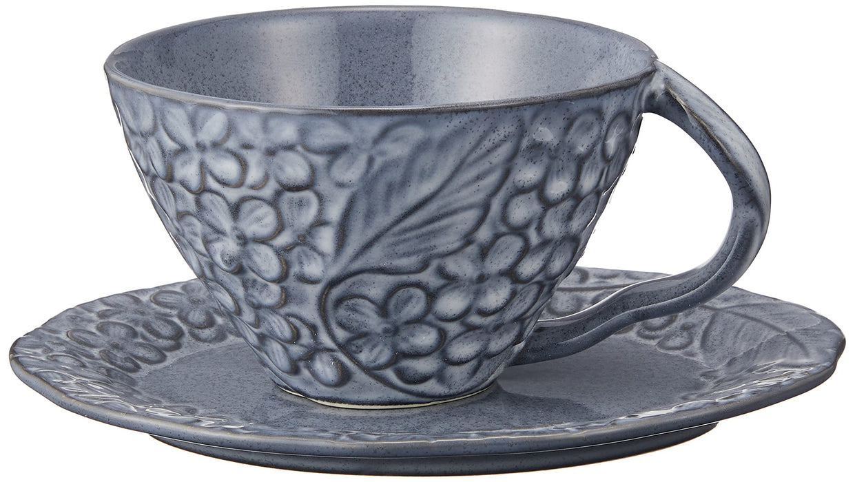 Aito Lien Coffee Tea Cup & Saucer 330ml Gray Mino Ware Dishwasher/Microwave Safe Japan 267842