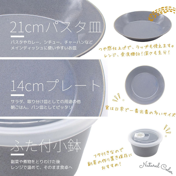 Aito Seisakusho 6pc Tableware Set Blue Gray Mino Ware Dishwasher/Microwave Safe Made in Japan 567516