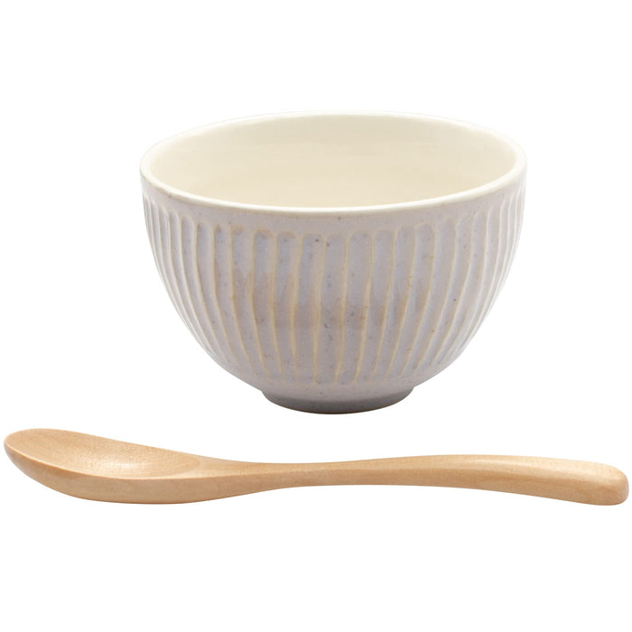 Aito Ripple Bowl 410ml w/ Spoon Beige Mino Ware Japan 266434