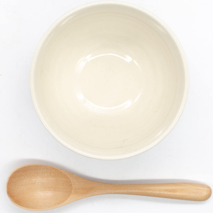 Aito Ripple Bowl 410ml w/ Spoon Beige Mino Ware Japan 266434