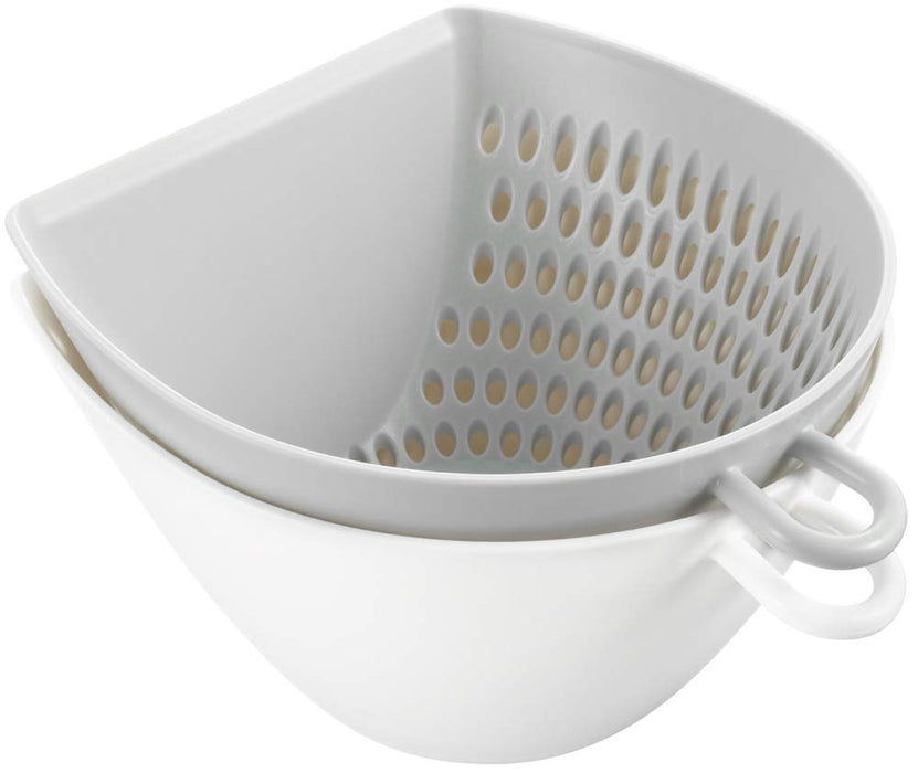 Akebono Sangyo Colander Bowl Set Mz-3505 White S Japan Quick Scoop No Spill Scale Hook Microwave Safe