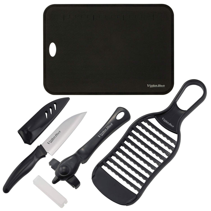 Shimomura Kougyou Antibacterial Japan Verdun Black Soft Sheet Cutting Board Mini Fruit Knife Vertical Peeler Shari Fluffy Grater Set OVB-915