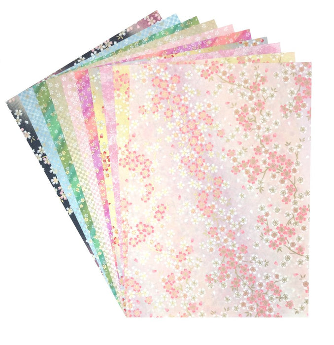 Washi Kawasumi 手工染樱桃图案千代纸友禅和纸 B4 - 10 种图案