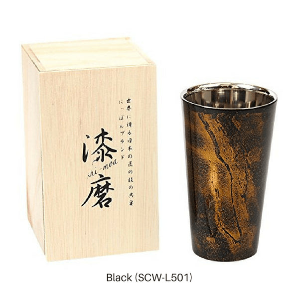 Asahi Yamanaka Urushi 漆器双层冷却玻璃杯 270 毫升 - 日本最优质的黑色礼盒装玻璃杯