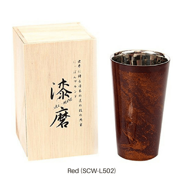 Asahi Yamanaka Urushi 漆器双层冷却玻璃杯 270 毫升 - 日本最优质的黑色礼盒装玻璃杯