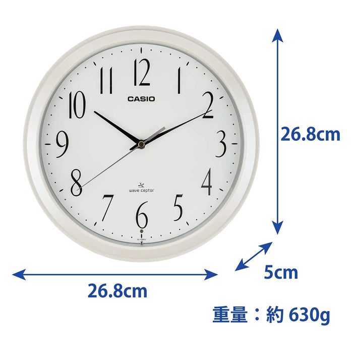 卡西歐 26.8 公分白色模擬掛鐘，夜間無線電波停止