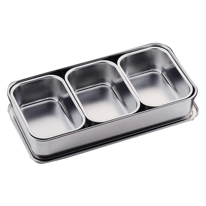 Large 3-Compartment Clover Stainless Steel Yakumi Seasoning Container