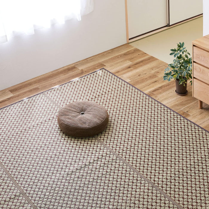 Hagihara Brown Edoma Lewis Flower Rug - Japanese Modern Pet Protection - 2 Tatami Mats - 174X174Cm