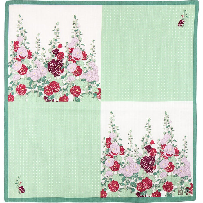 Hollyhock Green Hama Pattern Furoshiki 50Cm Authentic Japanese Garden Design