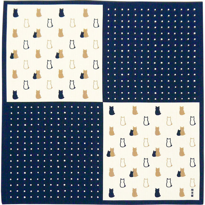 Hama Pattern Japanese Wrapping Cloth - 50cm Cat Navy Blue