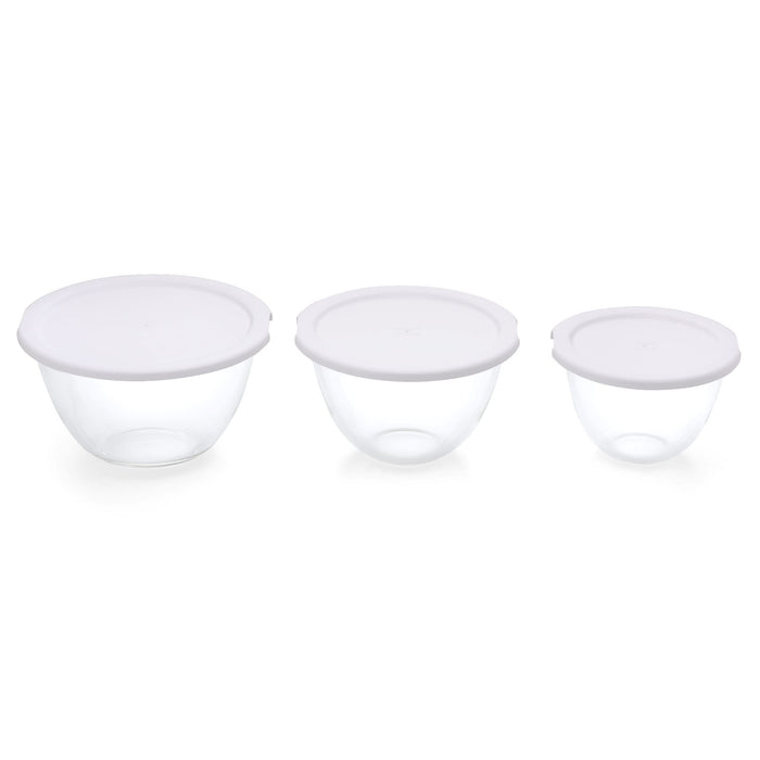 Hario 3pc Heat-Resistant Glass Bowls w/Lid White/Transparent