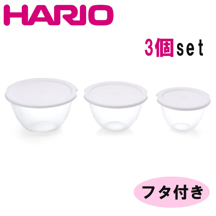 Hario 3pc Heat-Resistant Glass Bowls w/Lid White/Transparent