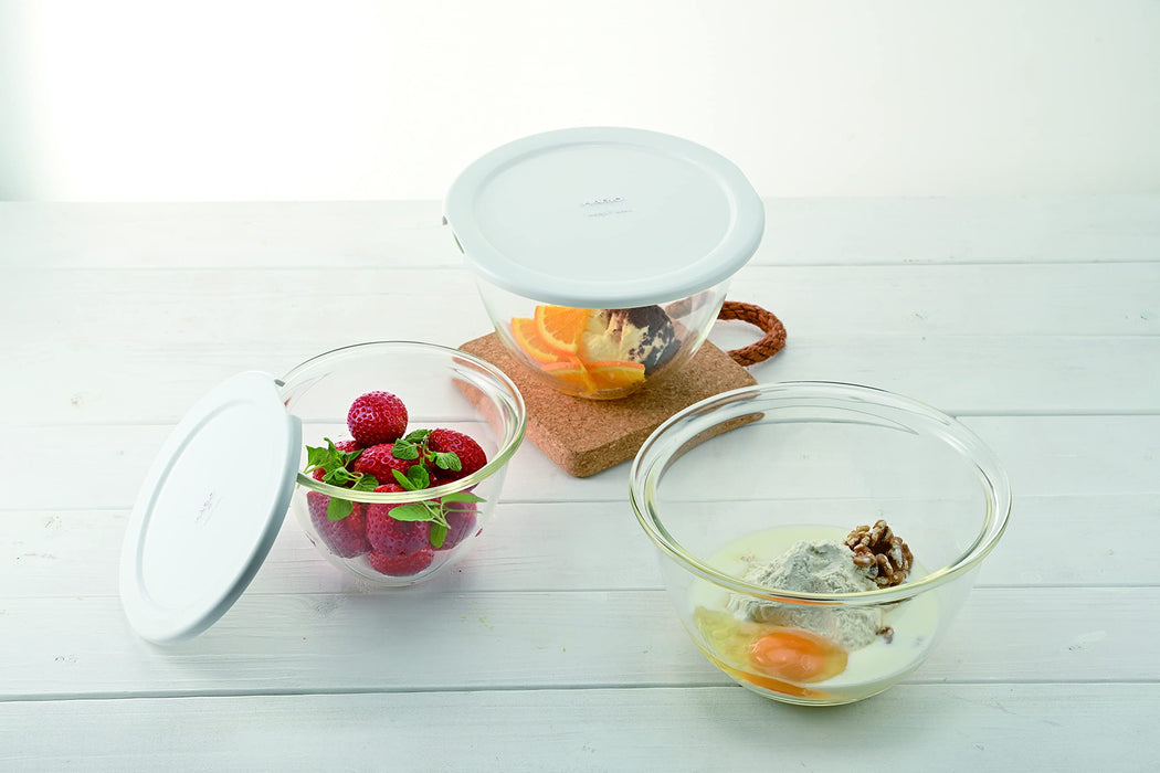 Hario 3pc Heat-Resistant Glass Bowls w/Lid White/Transparent