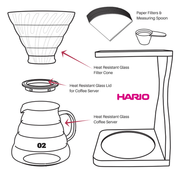 Hario V60 橄欖木支架和耐熱玻璃咖啡伺服器 02 套裝 - 高品質咖啡沖泡套裝