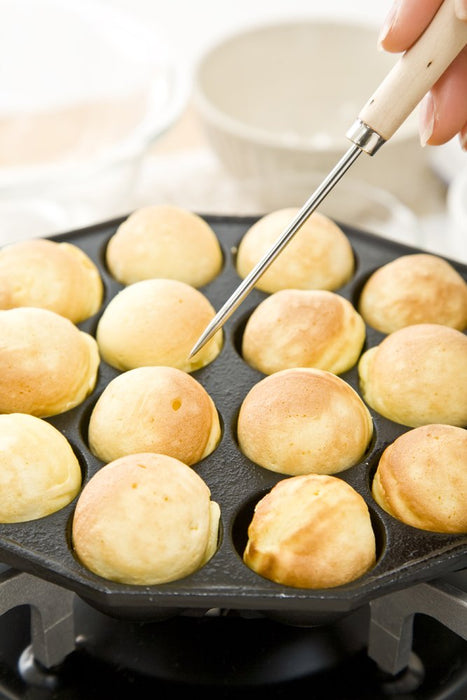 Ikenaga Iron Works Takoyaki Maker - 14 Holes, Ih/Gas Compatible, Japan Wooden Pattern