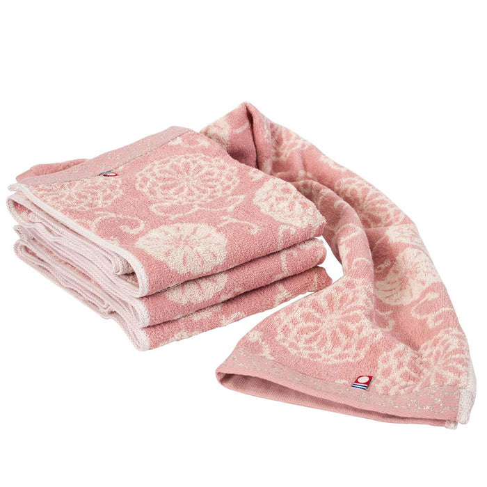 Prairie Dog Imabari Towel Thin Face Towel 100% Cotton, Japan Small Pattern, Pink 4-Pack