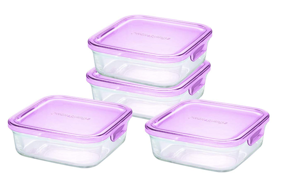 Iwaki Japan Az3247-4P Heat Resistant Glass Storage Container Set, 4Pc, 800Ml, Pink