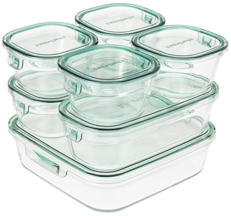 Iwaki Japan Heat Resistant Glass Storage Container Green Set of 7 Pack