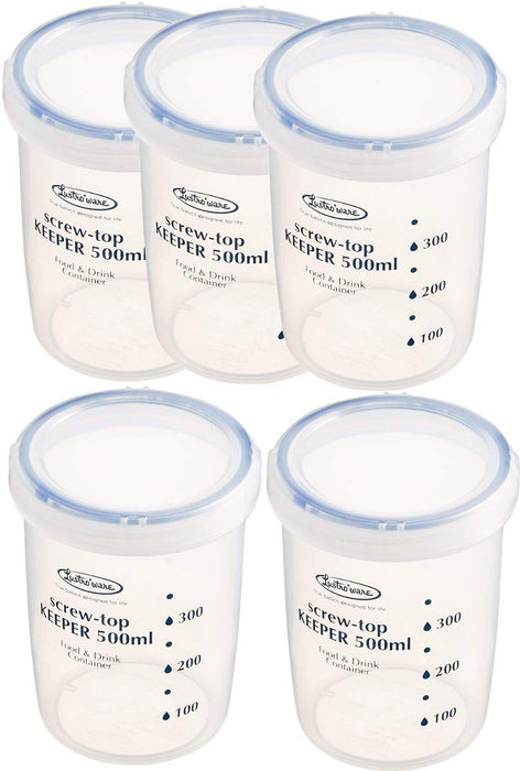 Iwasaki Industry 500L Antibacterial Round Storage Container Set - 5-Piece Japan Screw Top Keeper