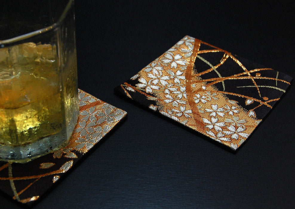 Shinsendo Gold Brocade Kimono Coaster Set (Miyabi Miyabi) - Authentic Japanese Design