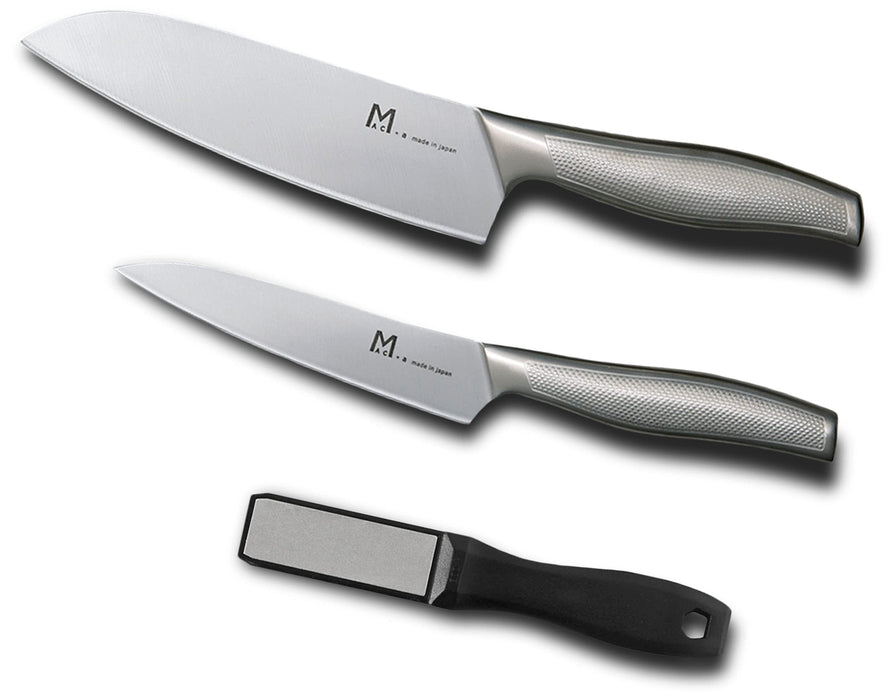 Mac 3 件套 Santoku Petty 刀具套装，带钻石磨刀器，日本制造