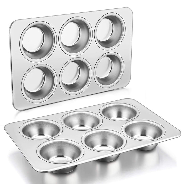 PP Chef Stainless Steel Muffin Pan Set - 2 Pans (6 Cups)