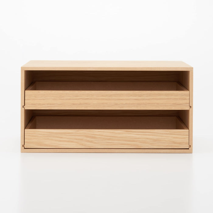 Mujirushi Ryohin Wooden Tray Storage with 2 Drawers - 25.2X17X12.6Cm