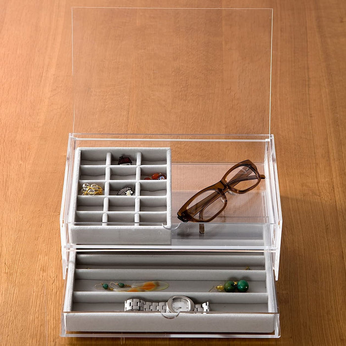 Mujirushi Ryohin 82998290 Acrylic Case 2-Tier Drawer with Lid - 25.5x17x9.5cm