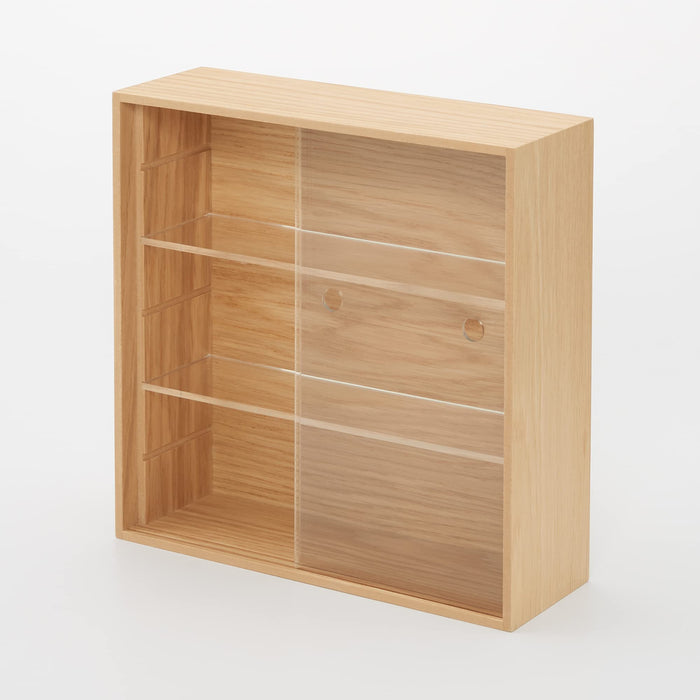 Mujirushi Ryohin Japan Wooden Collection Stand with Sliding Door - 25.2x8.4x25.2cm