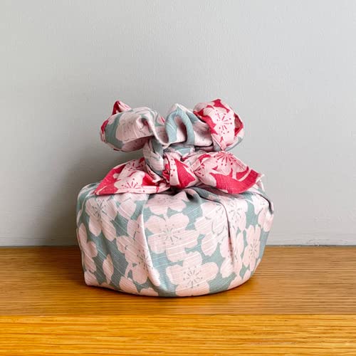 Musubi Furoshiki Chief Isa Pattern Double Sided Cotton - Weeping Cherry Blossom Pink Mint 48Cm