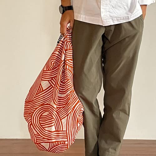 Musubi Furoshiki 3-Way Isa Pattern Double-Sided Knot Eyes Orange 104Cm Cotton - Japanese